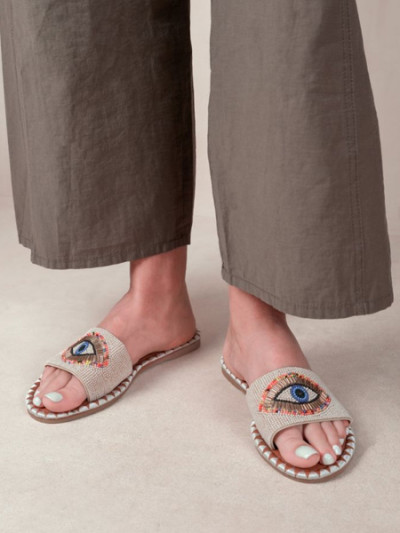Where's That From flat sandal with Beaded in beige - 47% VogaCloset Sale