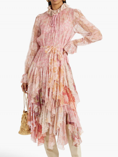 ZIMMERMANN Ruffled floral-print silk-georgette midi dress - 70% The Outnet Sale