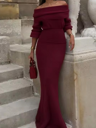 Benefit from 60% discount on AliExpress to buy Burgundy Knitted Maxi Dress