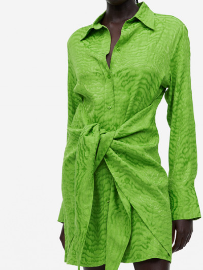 فستان اتش اند ام اخضر بنمط قميص